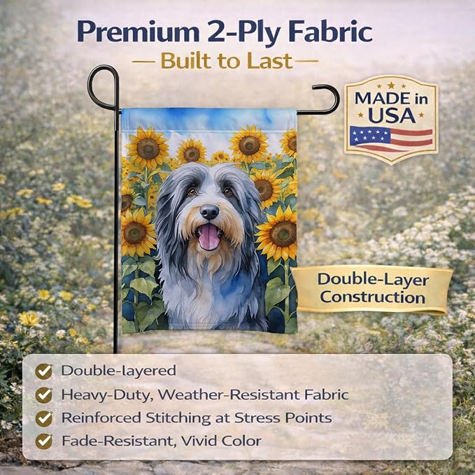 Caroline's Treasures DAC6020GF Bearded Collie in Sunflowers Garden Flag Mailbox Flag Decorative Yard Flag Banner Outside Patio Artwork Yard Flower Beds, Garden Size, Multicolor
