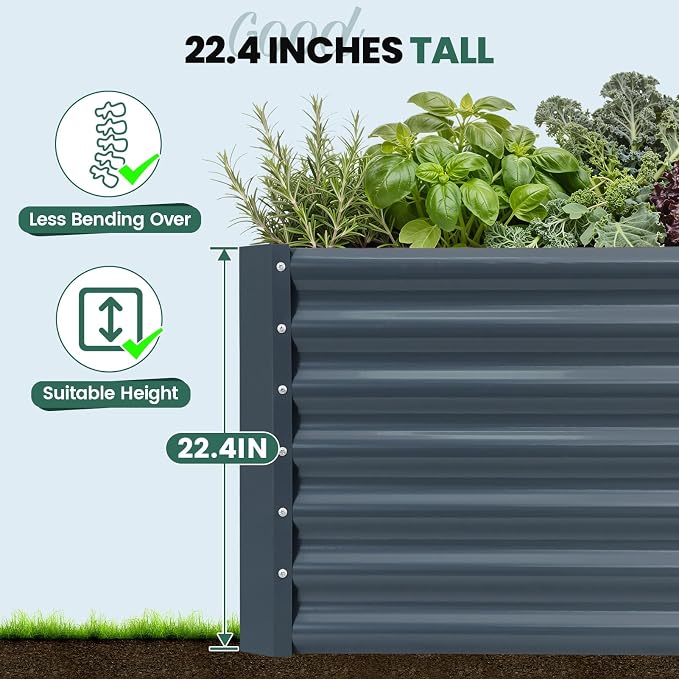 G GOOD GAIN 6x3x2 ft Galvanized Raised Garden Bed Kit, Large Metal Planter Box Outdoor for Vegetables, Flowers, Herbs, 269 Gallon Capacity Deep Root Design, Grey