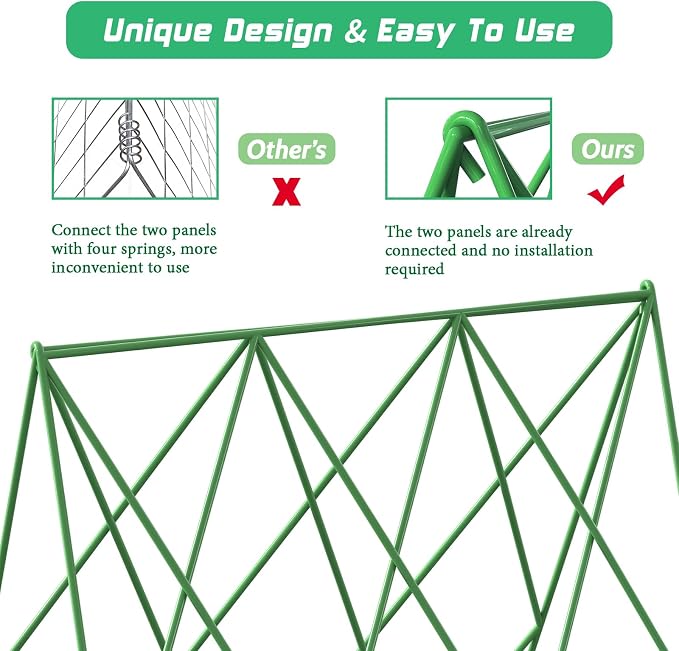 DoCred Cucumber Trellis, 39.4" H 2 Pack Metal Foldable Thickened A Frame Garden Trellis for Raised Bed Climbing Plants, Vegetables, Including Plant Support Clips, Twist Ties, Plastic Ties, Green
