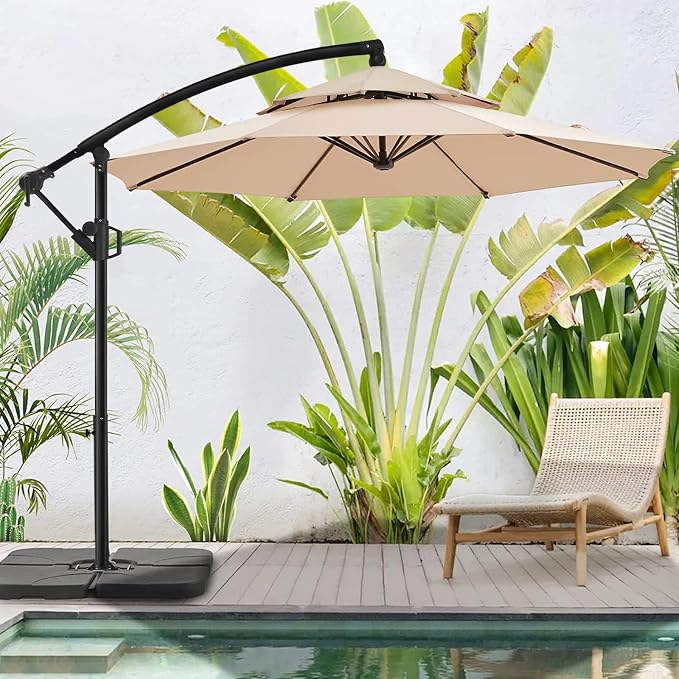 WUFF Bluu 10ft Patio Offset Umbrella Cantilever Umbrella Hanging Market Umbrella