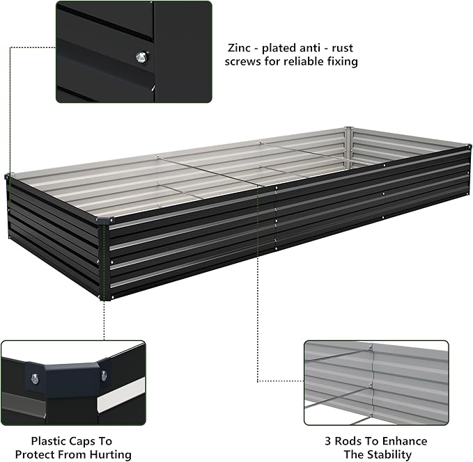 2PCS 10x3x1ft Galvanized Raised Garden Kit,Metal Planter Box,Black | Outdoor Elevated Metal Planter Box For Vegetables, Flowers & Herbs. Rustproof Galvanized Steel, Open Drainage, Easy Assembly
