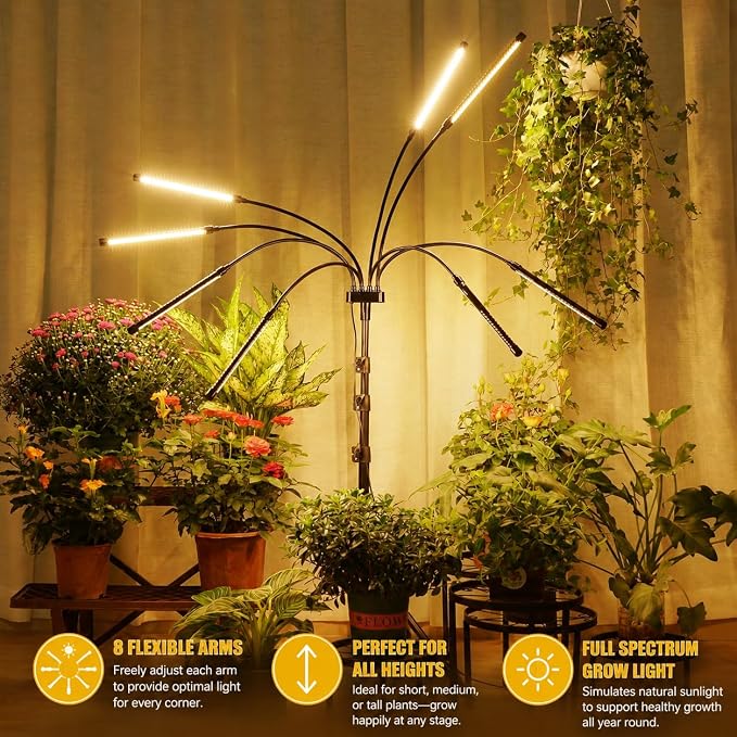 Grow Lights for Indoor Plants [ 8 in1 ] 400 LEDs, Full Spectrum Plant Lights for Indoor Growing with Tripod Stand, Auto On/Off Timing 4/8/12H, Plant Grow Lights Indoor.