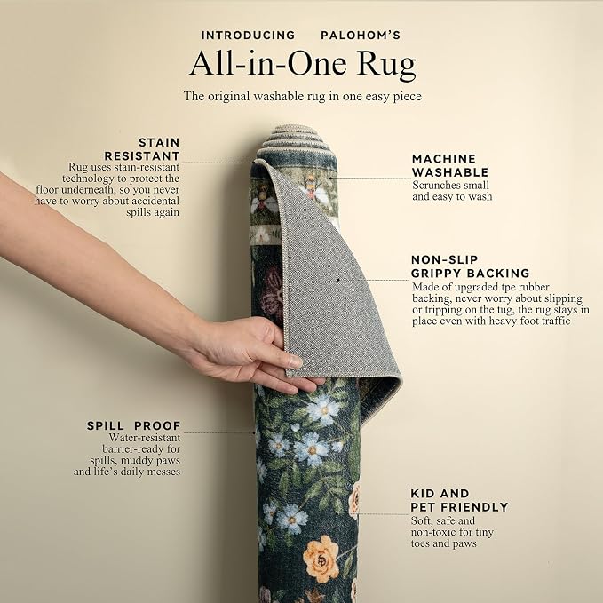 Washable Living Room Area Rug: 6x9 Area Rugs for Bedroom Vintage Stain Resistant Non Slip Low Pile Soft Lightweight Carpet Rugs for Kitchen Dining Room Farmhouse Kids Room Nursery