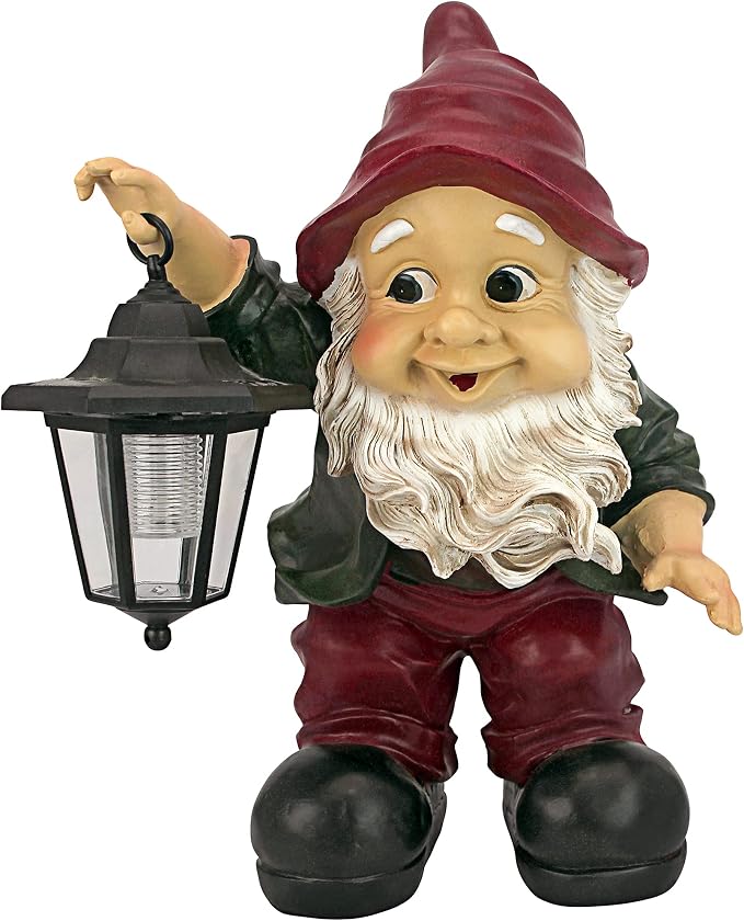 Design Toscano QL30314 Solar Garden Gnome Statue - Edison Gnome with Solar Lantern - Outdoor Garden Gnomes - Lawn Gnome Statues,full color