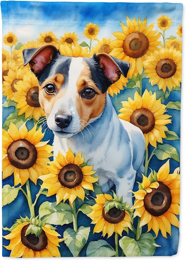 Caroline's Treasures DAC6102GF Jack Russell Terrier in Sunflowers Garden Flag Mailbox Flag Decorative Yard Flag Banner Outside Patio Artwork Yard Flower Beds, Garden Size, Multicolor
