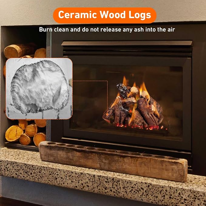Stanbroil Small Ceramic Gas Logs, 10 Piece Set of Decoration Ceramic Fiber Wood Logs for All Types of Ventless, Gel, Ethanol, Electric, Gas Inserts, Propane, Indoor or Outdoor Fireplaces & Fire Pits