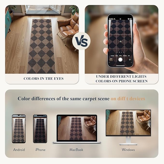 Beeiva Checkered Print 2x3 Samall Area Rugs for Entryway, Washable Stain Resistant Kitchen Rug Non Slip Ultra Thin 2x3 Bath Mat, Plaid Moroccan Alfombra for Bedroom Laundry Sink (Brown/Black)