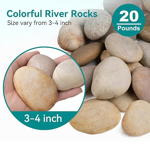 20 lbs Rocks for Outdoor Landscaping, 3"-4" Aquarium Rocks for Fish Tank, Natural Decorative Garden Stone for Plants, Flower Pots, Vase, Walkways, Yard