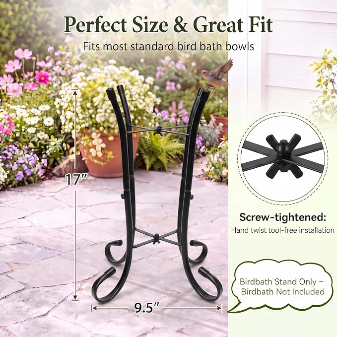 Outdoor Metal Bird Bath Stand, Sturdy Birdbath Bowl Stand, 16 Inch, Fade and Weather Resistant, Outdoor Decoration for Glass BirdBaths, Garden Yards Lawn(Elegant)