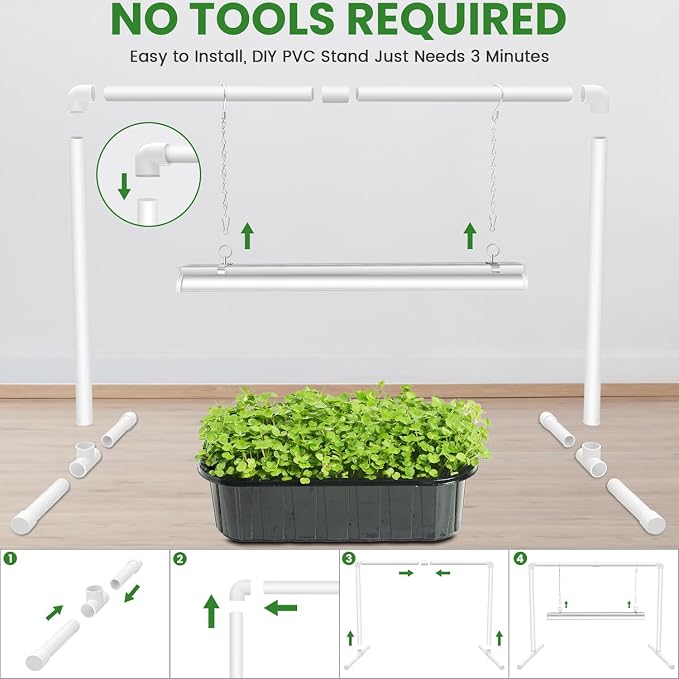 Wolezek Grow Lights for Seed Starting with Stand, 2ft T5 144 LEDs Full Spectrum Seedling Grow Light for Indoor Plants, 32W High Output Seed Starter Light Kit, Height Adjustable, ON-Off Switch