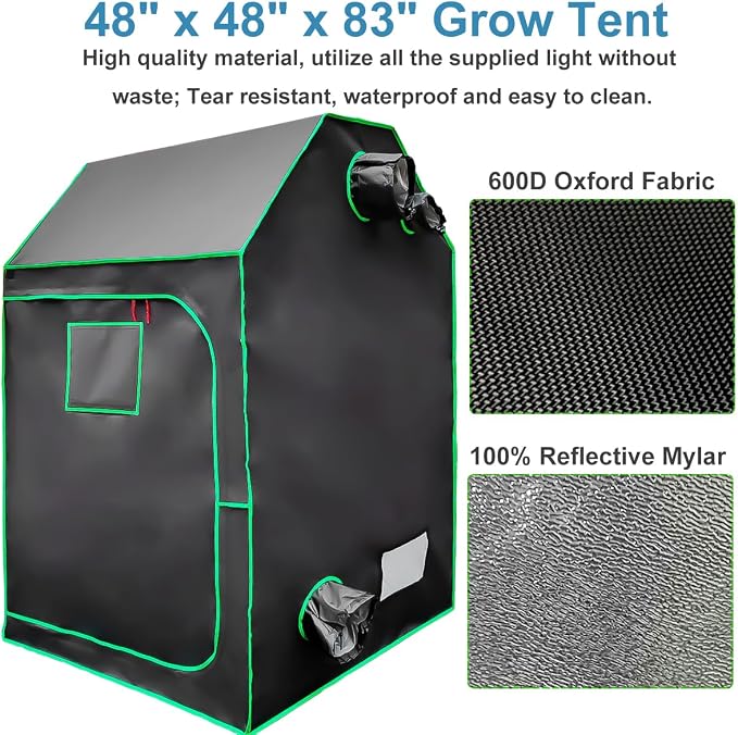 iMeshbean Grow Tent Kit, Complete 4 x4 ft High Reflective Mylar Indoor Plant Growing Tent with LED Grow Light, Carbon Filter, Ventilation Fan, Hydroponics Growing System + Accessories (4 x 4 x 6.9 FT)