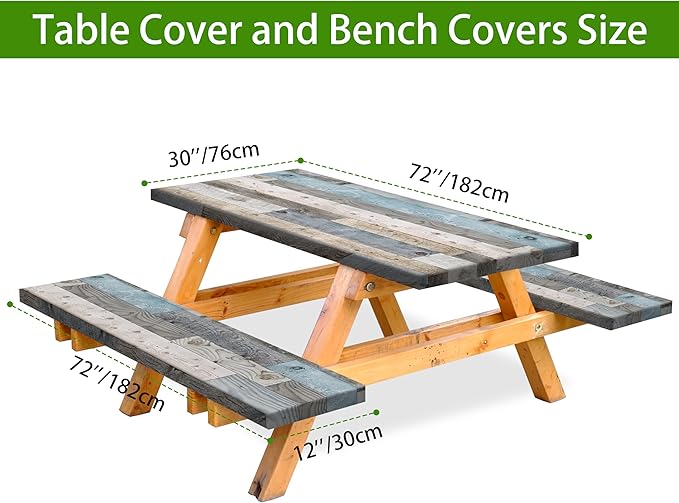 Picnic Table Cover with Bench Covers Camping Essentials Farmhouse Outdoor Table Covers with Elastic Waterproof Camping Tablecloth for Picnic Party Travel