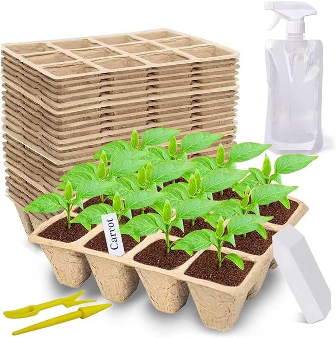360 Cells Seed Starter Tray, 30 Pack Plant Starter Kit | Biodegradable Germination Seed Starter Kit with 200 Labels for Seedlings, Indoor and Outdoor Gardening and Seed Starting