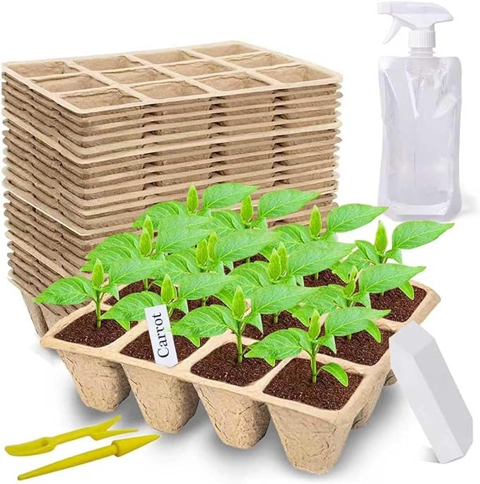 240 Cells Seed Starter Tray, 20 Pack Plant Starter Kit | Biodegradable Germination Seed Starter Kit with 200 Labels for Seedlings, Indoor and Outdoor Gardening and Seed Starting