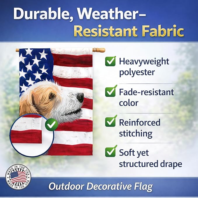 Caroline's Treasures CK6574CHF Istrian Coarse-haired Hound American Flag House Flag Large Porch Sleeve Pole Decorative Outside Yard Banner Artwork Wall Hanging, Polyester, House Size, Multicolor
