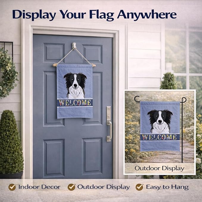 Caroline's Treasures BB1427GF Border Collie Welcome Garden Flag, Blue Mailbox Flag Decorative Yard Flag Banner Outside Patio Artwork Yard Flower Beds, Garden Size, Multicolor
