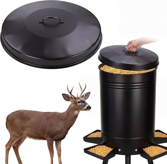 1 Pack Black 55 Gallon Drum Lid with Handle Feeder Part Steel 3 Deep Heavyweight 9 lb Heavy Duty Waterproof Dustproof for Deer Turkey Feeder Fit Most 55 Gallon Rain Barrel