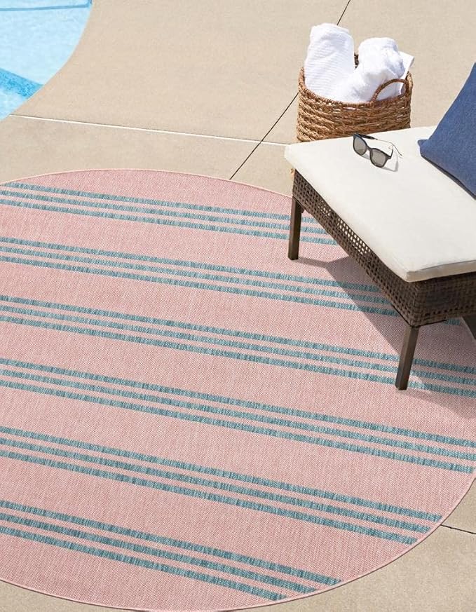 Jill Zarin Jill Zarin Outdoor Collection Area Rug - Anguilla (10' 8" Round, Pink and Aqua/ Blue)