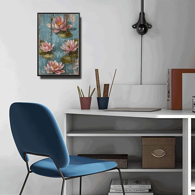 Metal Sign Tin Sign Vintage Wall Art Vintage Tranquil Water Lilies Tin Sign for Shabby Chic Interiors Rustic Elegance and Corrosion Re Vintage Sign for Home Decor 12×16 Inches with Metal Frame