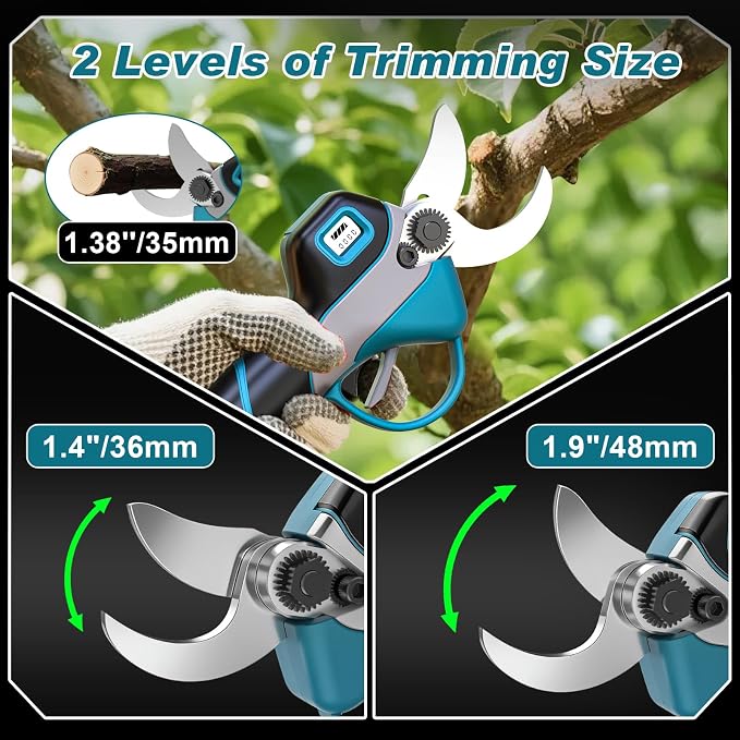 Cordless Electric Pruning Shears: 2-in-1 Pole Pruner with 21V 2×2000mAh Batteries, 14FT Reach, 1.9" Opening Diameter, 1000W Brushless Branch Cutter, SK5 Blade + Extra Blade for Gardening Trimming