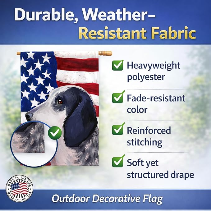 Caroline's Treasures CK6439CHF Bleu de Gascogne Dog American Flag House Flag Large Porch Sleeve Pole Decorative Outside Yard Banner Artwork Wall Hanging, Polyester, House Size, Multicolor