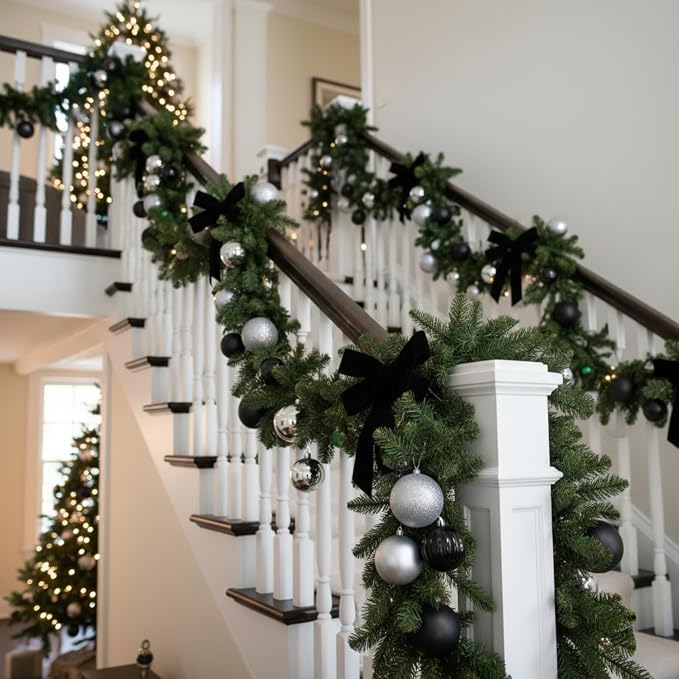 36 Pcs 20 Inches Christmas Garland Ties with Large Velvet Bows Decorative Reusable Twist Tie Bows for Banister Christmas Indoor Outdoor Holiday Wreath Decorations(Black)
