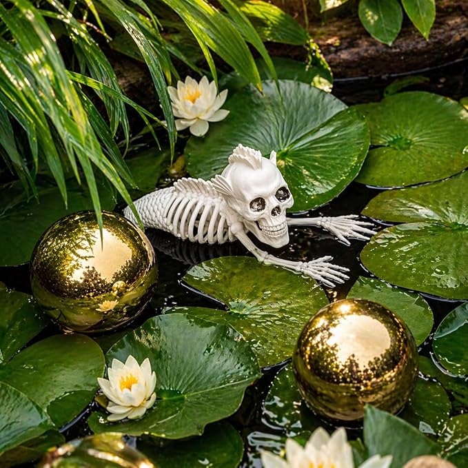 Gazing Ball Garden Mirror Outdoor - Outside Decorative Globe, Gold, 5Pcs | Metal Polished Reflective Sphere, Stainless Steel Hollow Decoration Ornament for Home Pond Swimming Pool Housewarming Gift