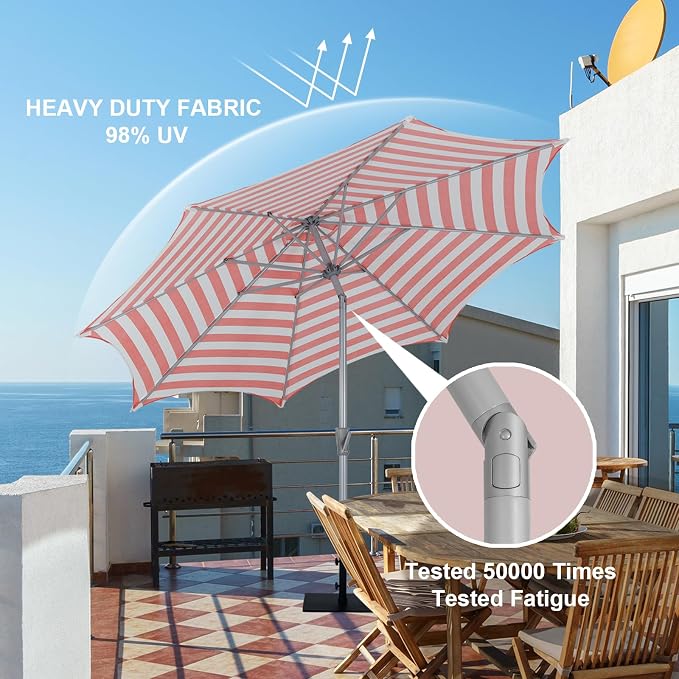 Tempera Patio Umbrellas Arc Edge Outdoor Table Market Umbrellas with Crank & Pust Button Tilt|Auto-Tilt, 8 Steel Ribs, High Color-Fastness Canopy