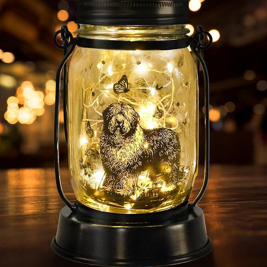 kyoryuger Old English Sheepdog Gifts for Women/Men, Pet Solar Lanterns Old English Sheepdog Lover Lantern Pet Loss Dog Memorial Lights Solar Garden Decoration for Yard,Patio,Torches Lights