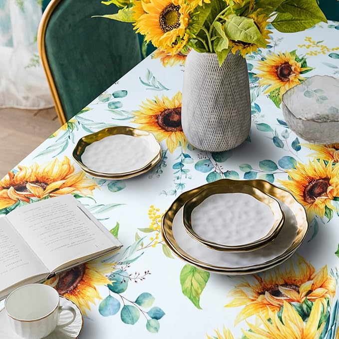 Outdoor Tablecloth with Umbrella Hole and Zipper, Rectangle Patio Table Covers for Spring/Summer, Machine Washable Outdoor Picnic Table Cloth (Sunflower, 60" × 84" Rectangular)