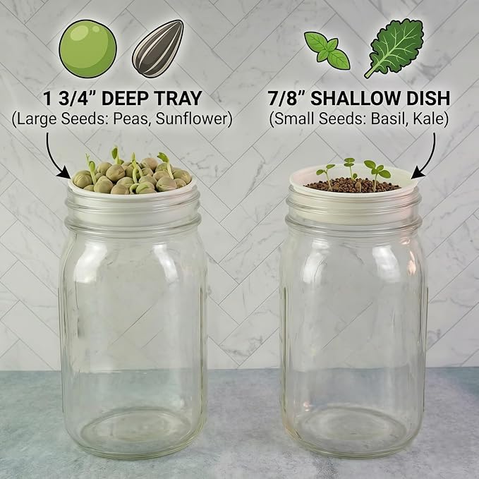 Microgreens Growing Kit Compatible with Mason Jar, 4-Pack Deep & Shallow Hydroponic Sprouting Trays for Indoor Gardening, Easy Indoor Microgreens Grower for Kitchen Herb Gardening and Home Growing