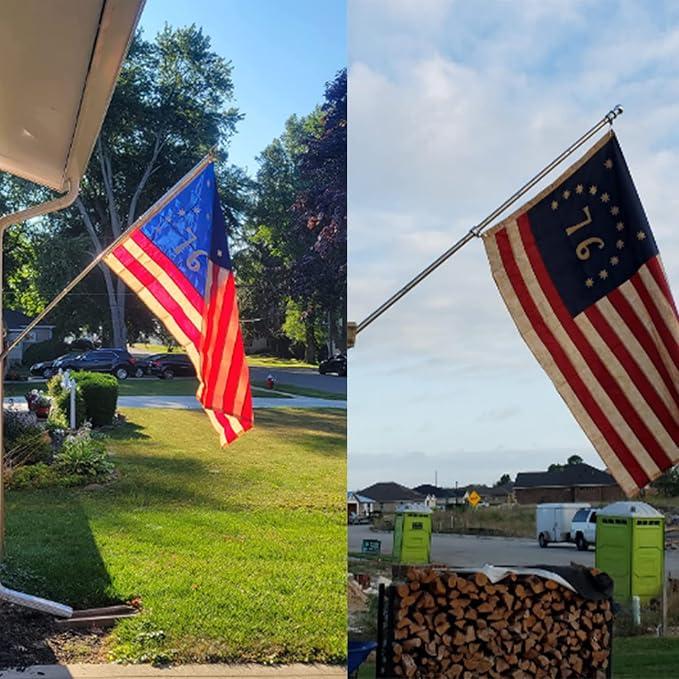 Bradford Tea-Stained Bennington 1776 Flag 3x5 ft Outdoor Embroidered Vintage 76 Betsy Ross Flags, American 250th Anniversary 13 Colonies Flag Heavy Duty with 2 Brass Grommets