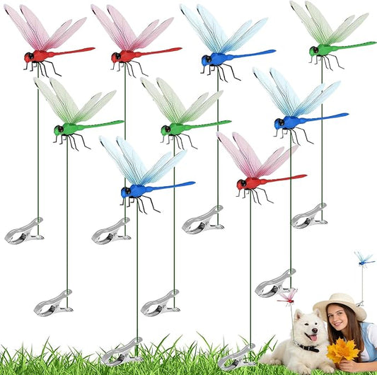 9 Pcs Dragonfly Clips, Colorful Dragonfly Clip,Realistic Fake Dragonflies Clip-On Waterproof PVC Garden Outdoor Decor Stakes Plastic Dragon Fly Clips Plant Decorations for Garden