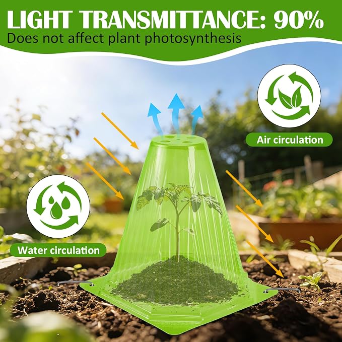 25PCS Garden Cloches for Plants with 50PCS Ground Stakes,Reusable Plant Bell Cover,Plastic Small Plant Seedling Protector Plants Cloches from Animals,Chickens, Birds,Snails & Frost,7.9" H X 6.7" D