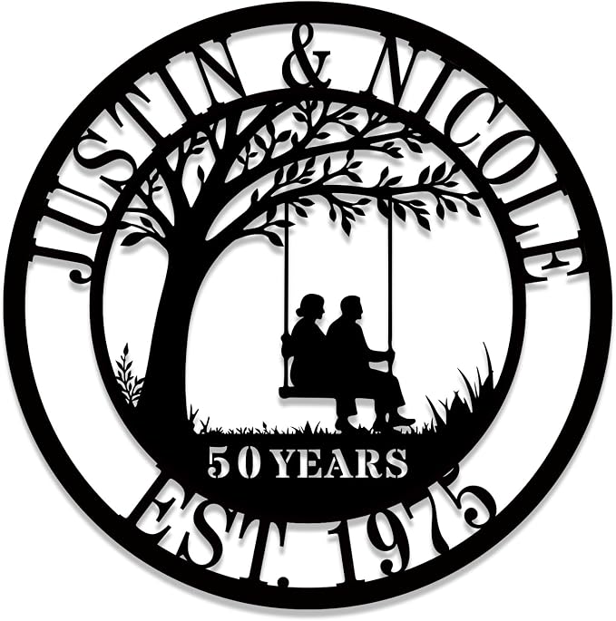 Personalized 50th/60th/25th/30th/40th/10th Anniversary Wedding Gifts for Couple Parent Husband Wife, Wedding Gifts for Couples, Custom Metal Name Signs, House Warming Gifts New Home
