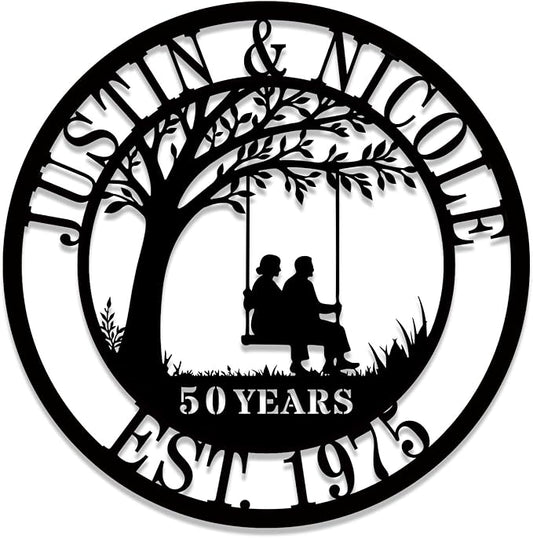 Personalized 50th/60th/25th/30th/40th/10th Anniversary Wedding Gifts for Couple Parent Husband Wife, Wedding Gifts for Couples, Custom Metal Name Signs, House Warming Gifts New Home