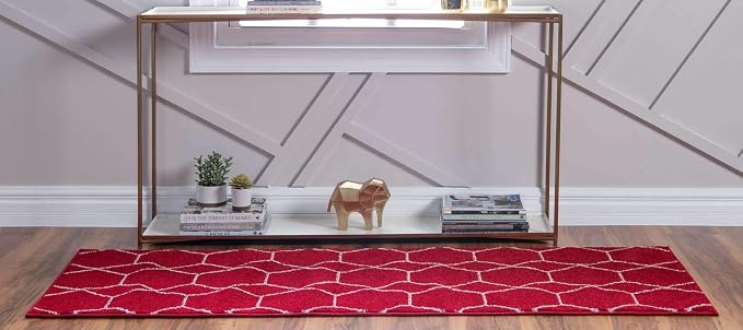 Unique Loom Trellis Frieze Collection Area Rug - Geometric (2' x 13' 1" Runner, Red/ Ivory)