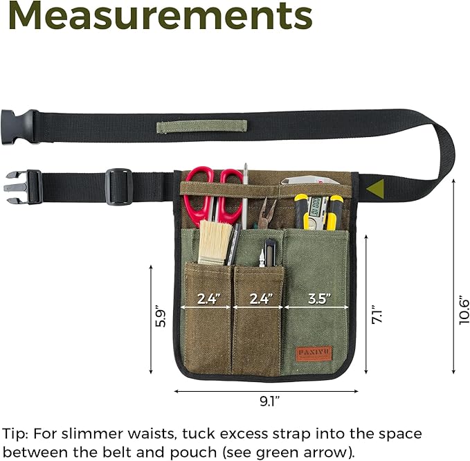 Garden Tool Belt for Women & Men, Slim Denim Garden Apron with 4 Pockets, Lightweight Adjustable Tool Pouch for Gardening, Florist, DIY & Craft, Green