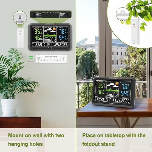 DreamSky Weather Station Indoor Outdoor Thermometer Wireless for Home | Digital Atomic Clock, Large Display with Dimmer, USB Port, Inside Outside Temperature Humidity Monitor (Plug-in)-3 Sensors