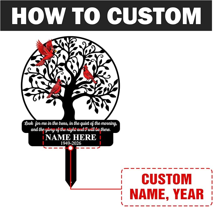 Personalized Cardinal Memorial Garden Plaque Sign Decor | custom cardinal memorial yard sign with stakes garden plaque sympathy gift for mom outdoor decor for loss of loved one