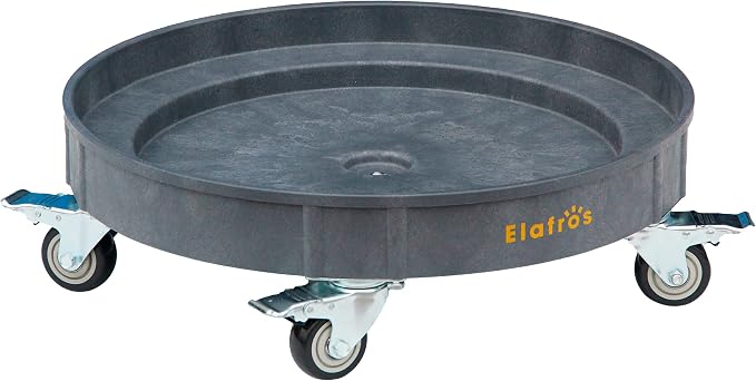 ELAFROS 30 Gallon and 55 Gallon Heavy Duty Plastic Drum Dolly – Durable Plastic Drum Cart 900 lb. Capacity- Barrel Dolly with Swivel Casters Wheel, Grey, with Brake