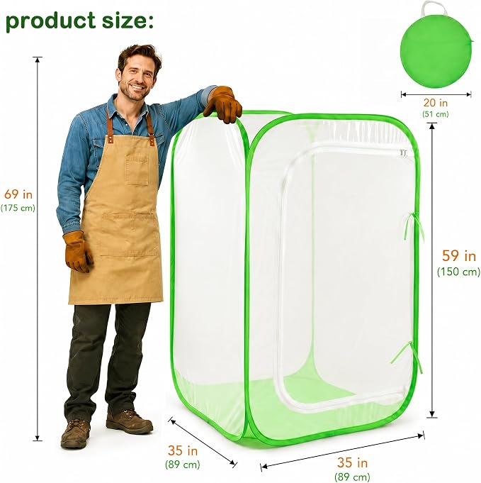Pop Up Plant Tent, Zippered Mesh Grow Cage for Garden Pest Protection, Durable Reusable Plant Cover for Vegetables Fruits Flowers Against Birds & Insects for Outdoor Indoor Plants(35 x 35 x 59 Inches)
