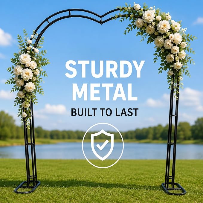 Black Heavy Duty Metal Garden Arch Trellis for Climbing Plants, Decorative Archway Wedding Arch Frame for Patio, Backyard, Patio, Lawn, Pathway (Black, Heart)