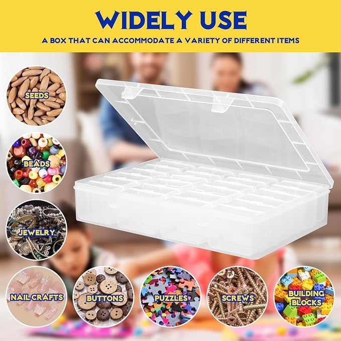 50pc Small Bead Organizer Box, Clear Rectangular Storage Containers with Lids, Plastic Craft Storage Box Cases, Mini Small Parts Organizer for Jewelry, Nails, Screws, Seeds and Labels
