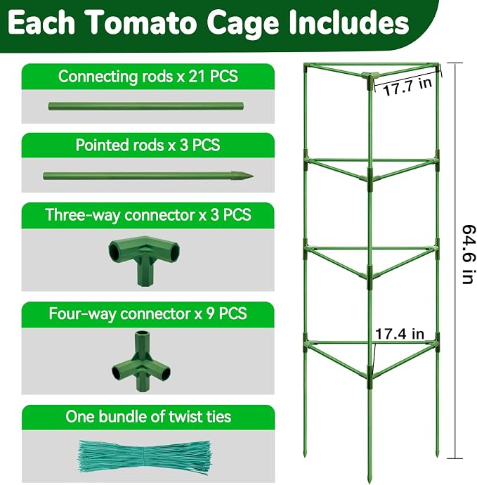 ZeeDix 65 Inch Tall Tomato Cages for Garden, 2 Pack Heavy Duty Large Plant Support Stakes for Heavy Climbing Vegetables, Adjustable Tomato Trellis for Outdoor Raised Garden Beds