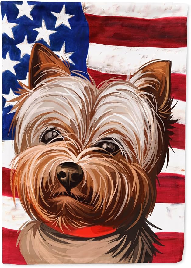 Caroline's Treasures CK6760GF Yorkshire Terrier American Flag Garden Flag Mailbox Flag Decorative Yard Flag Banner Outside Patio Artwork Yard Flower Beds, Garden Size, Multicolor