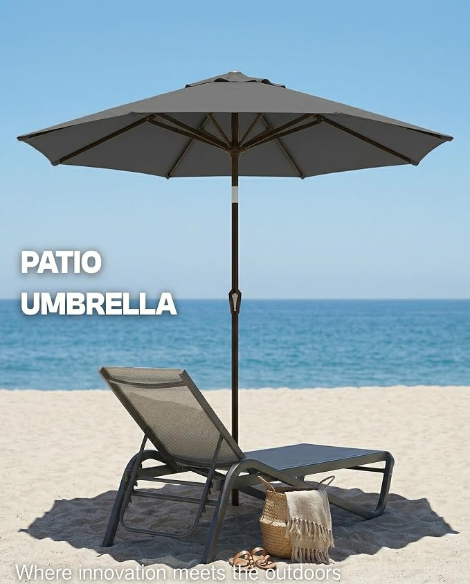 PatioKingdom Auto-Tilt 9FT Patio Umbrella Outdoor with 8 Sturdy Fiberglass Ribs,Market Table Umbrella for Pool,Backyard,Deck and Garden