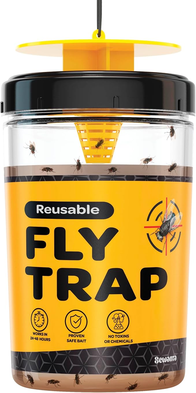 Outdoor Fly Trap [Set of 1] Fly Traps with Dissolvable Non-Toxic Bait - Fly Repellent for Outdoor Use Only - Controls Flies for Patios, Barns, Ranches Etc. Hanging Fly Traps with Tie Included