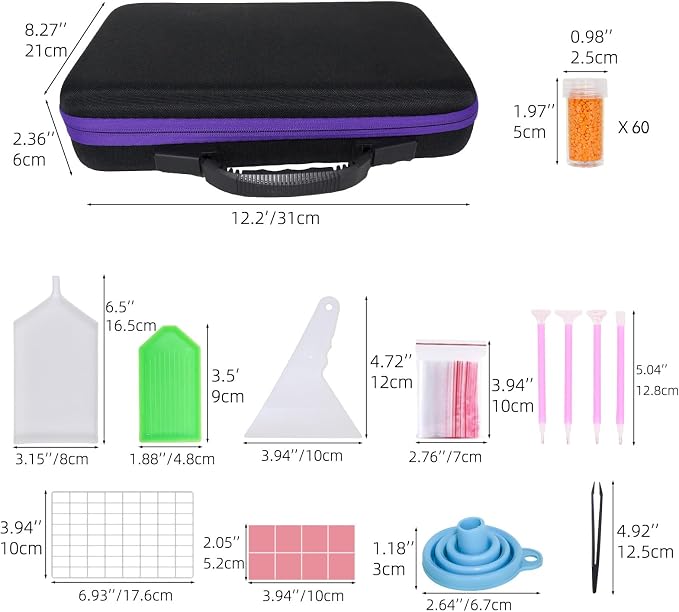 LEIYULY 60 Slots Diamond Art Storage Kit, Diamond Art Tools Accessories | Portable Bead Storage Container for Diamond Painting Accessories and Tools, Storage Container for Diamond Art Kits for Adults