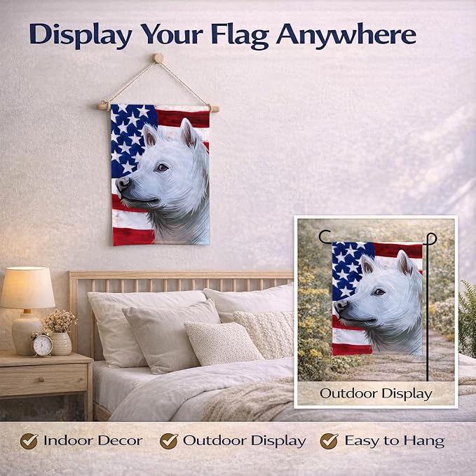 Caroline's Treasures CK6593GF Kishu Ken American Flag Garden Flag Mailbox Flag Decorative Yard Flag Banner Outside Patio Artwork Yard Flower Beds, Garden Size, Multicolor